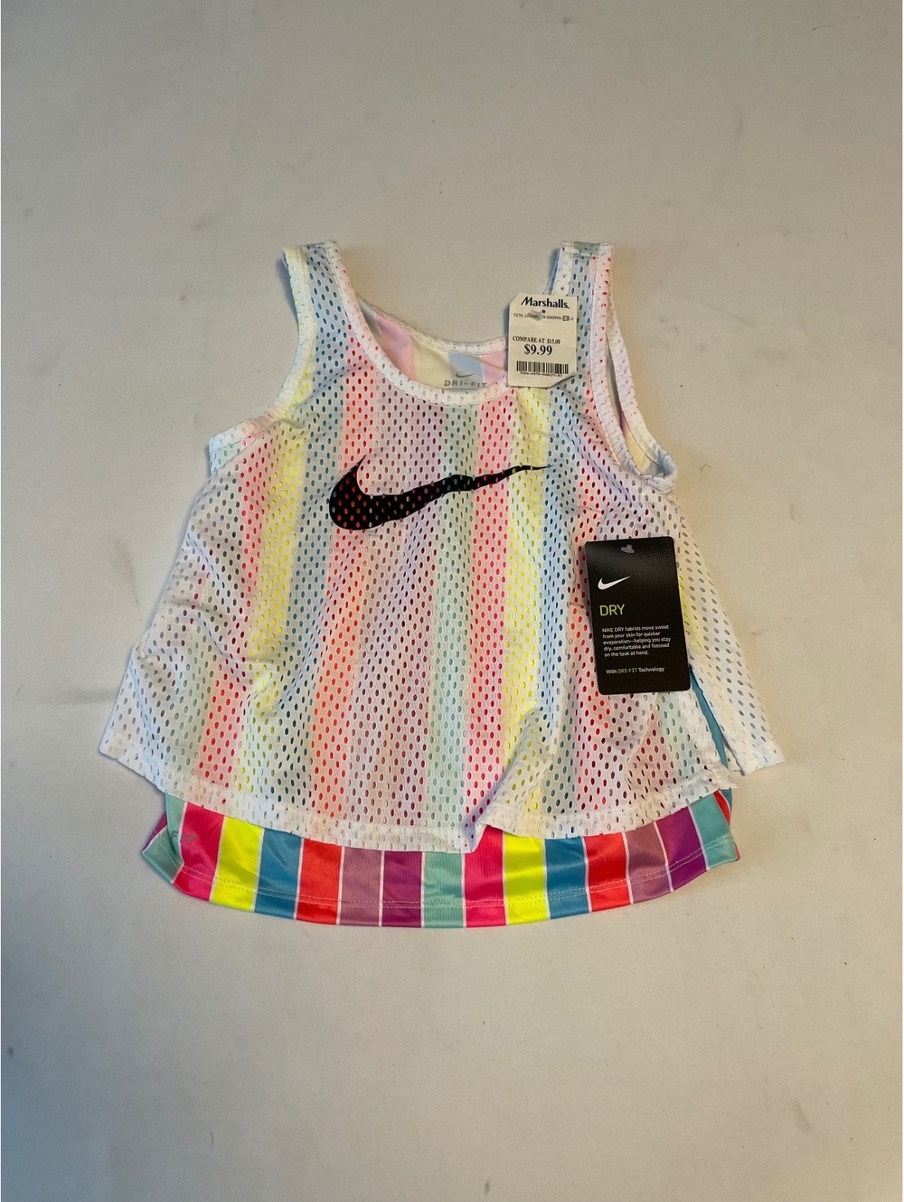 Nike Girls' Dri-FIT Mesh Tank Top with Rainbow Stripes, Size 6